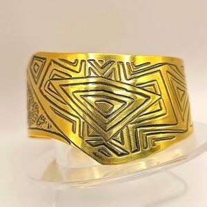 Brass Aztec Style Wide Cuff Bangle